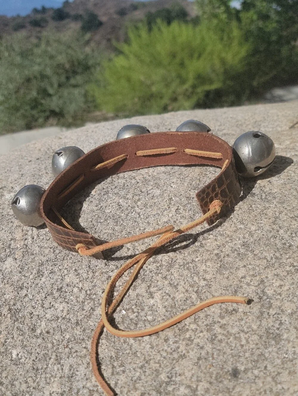 5-Bell Leather Strap • Metal Bells • Light Patina